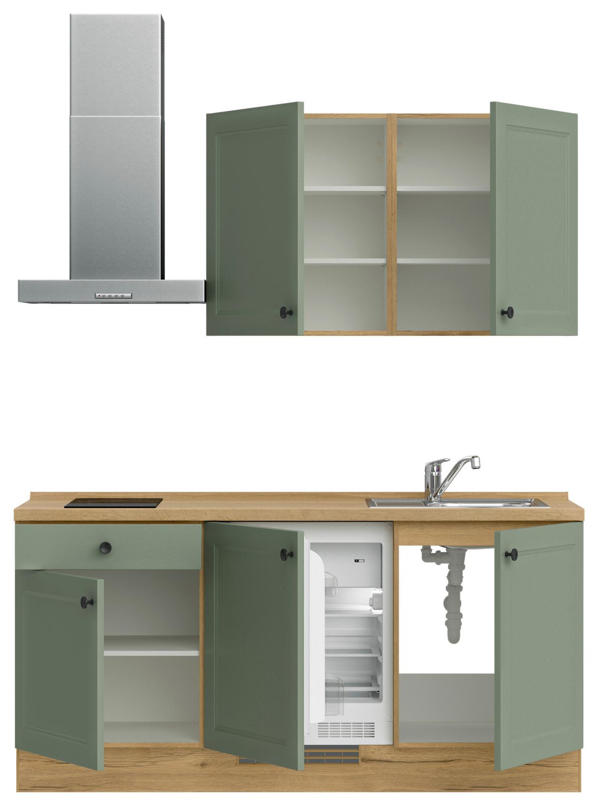 Kuchyňská linka 180 cm, rákosová/ dub sierra - barvy dubu/černá, Moderní, kov/kompozitní dřevo (180cm) - Nobilia