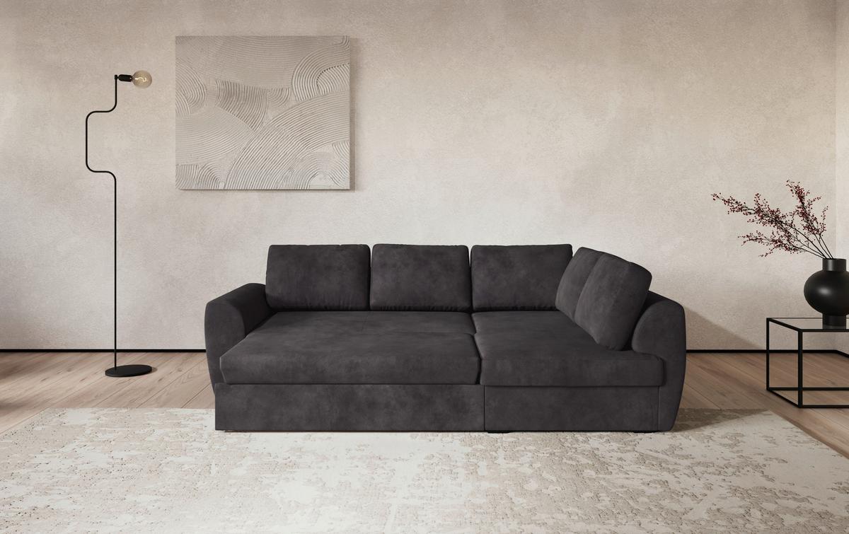 Ecksofa mit Bettfunktion Drift Microfaser schwarz, B: 253cm - Schwarz, Trend, Textil (253/154cm)