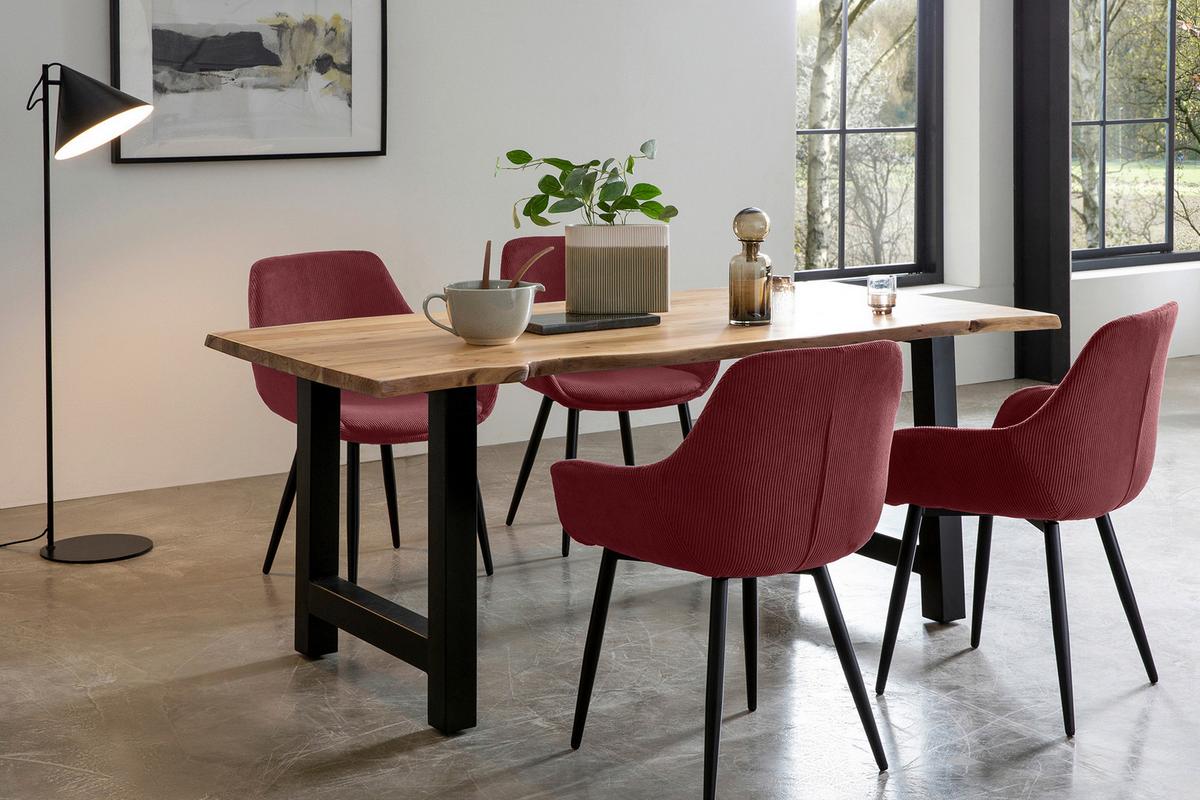 Tischgruppe Naturfarben/Beere L: 160 cm - Beere/Naturfarben, MODERN, Holz/Textil (160/85/76,5cm) - Livetastic