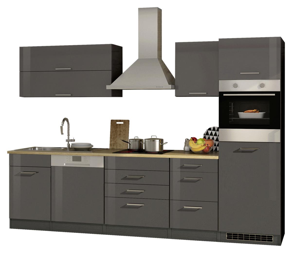 Küchenzeile Mailand mit Geräten 300 cm Anthrazit Elegant - Eichefarben/Anthrazit, MODERN, Holzwerkstoff (300cm) - Held