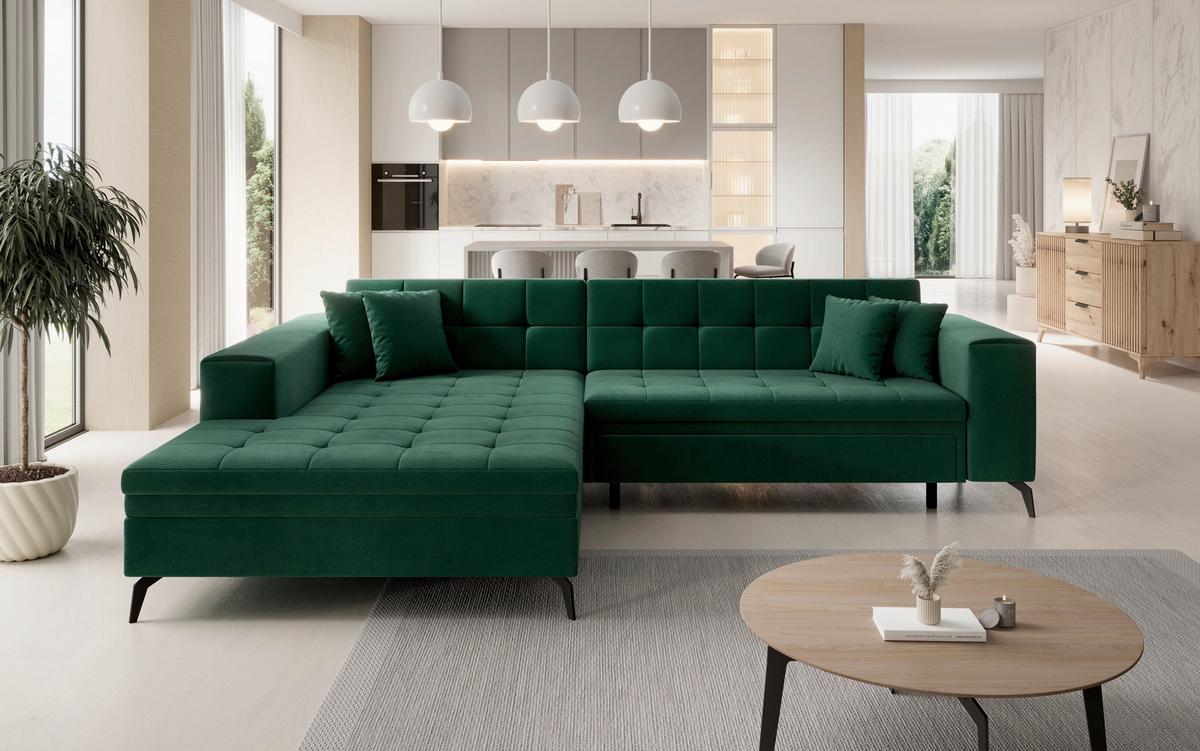 Ecksofa Solange Grün S: 196x292 cm - Chromfarben/Grün, Design, Textil (196/292cm) - MID.YOU