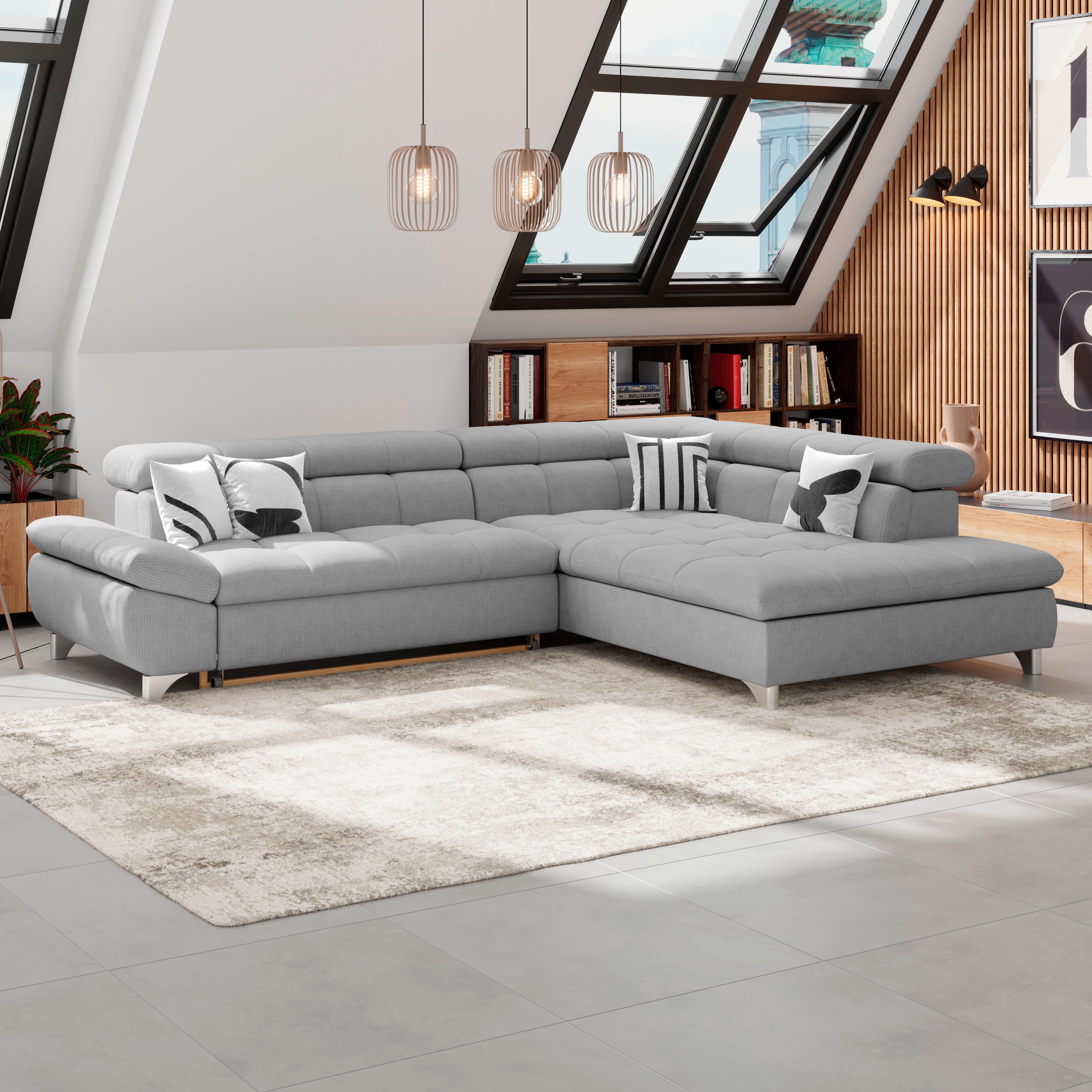 Ecksofa Mit Schlaffunktion Gemini Dunkelgrau 312x234 Cm - Chromfarben/Dunkelgrau, KONVENTIONELL, Textil (312/234cm)