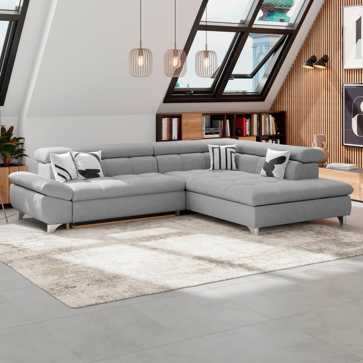Ecksofa Mit Schlaffunktion Gemini Dunkelgrau 312x234 Cm - Chromfarben/Dunkelgrau, KONVENTIONELL, Textil (312/234cm)