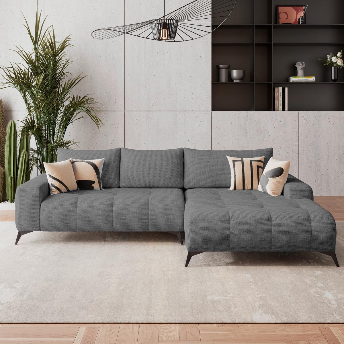 Ecksofa Mauro Anthrazit, mit Schlaffunktion - Anthrazit/Schwarz, Trend, Textil (290/175cm) - Luca Bessoni