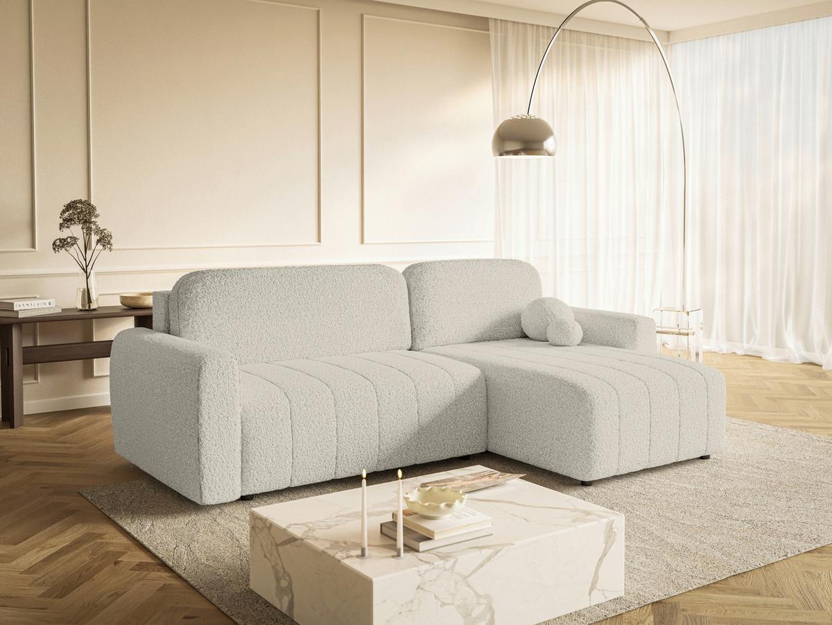 Ecksofa Luna New Boucle Beige, S: 260x161cm - Beige/Schwarz, Basics, Textil (260/161cm) - Livetastic