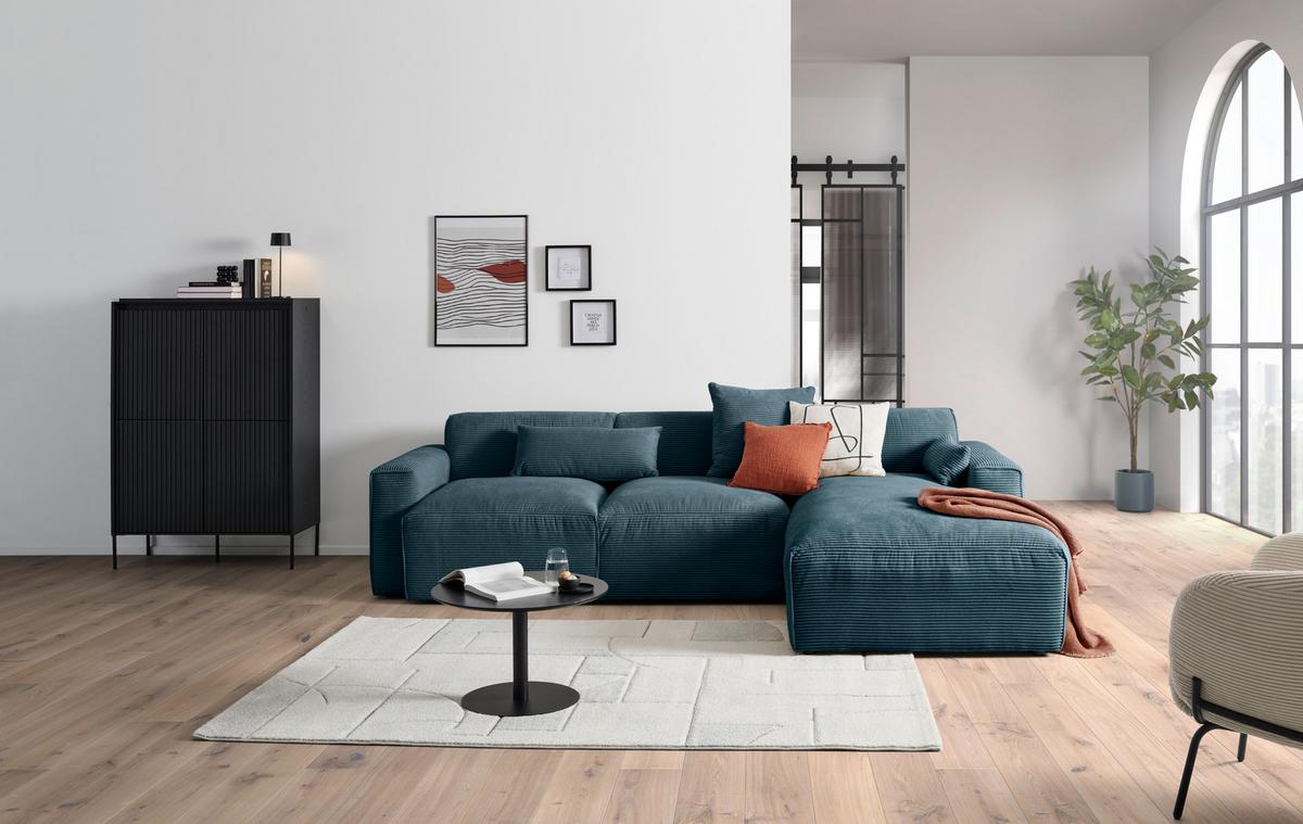 Ecksofa Pearl - Petrol/Schwarz, Design, Textil (303/196cm) - Livetastic