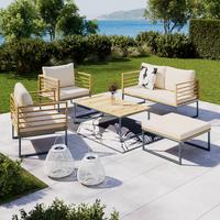 TERASOVÁ SEDACIA SÚPRAVA SILAS - farba akácie/krémová, Modern, kov/drevo (130/85/80cm) - Bessagi Garden