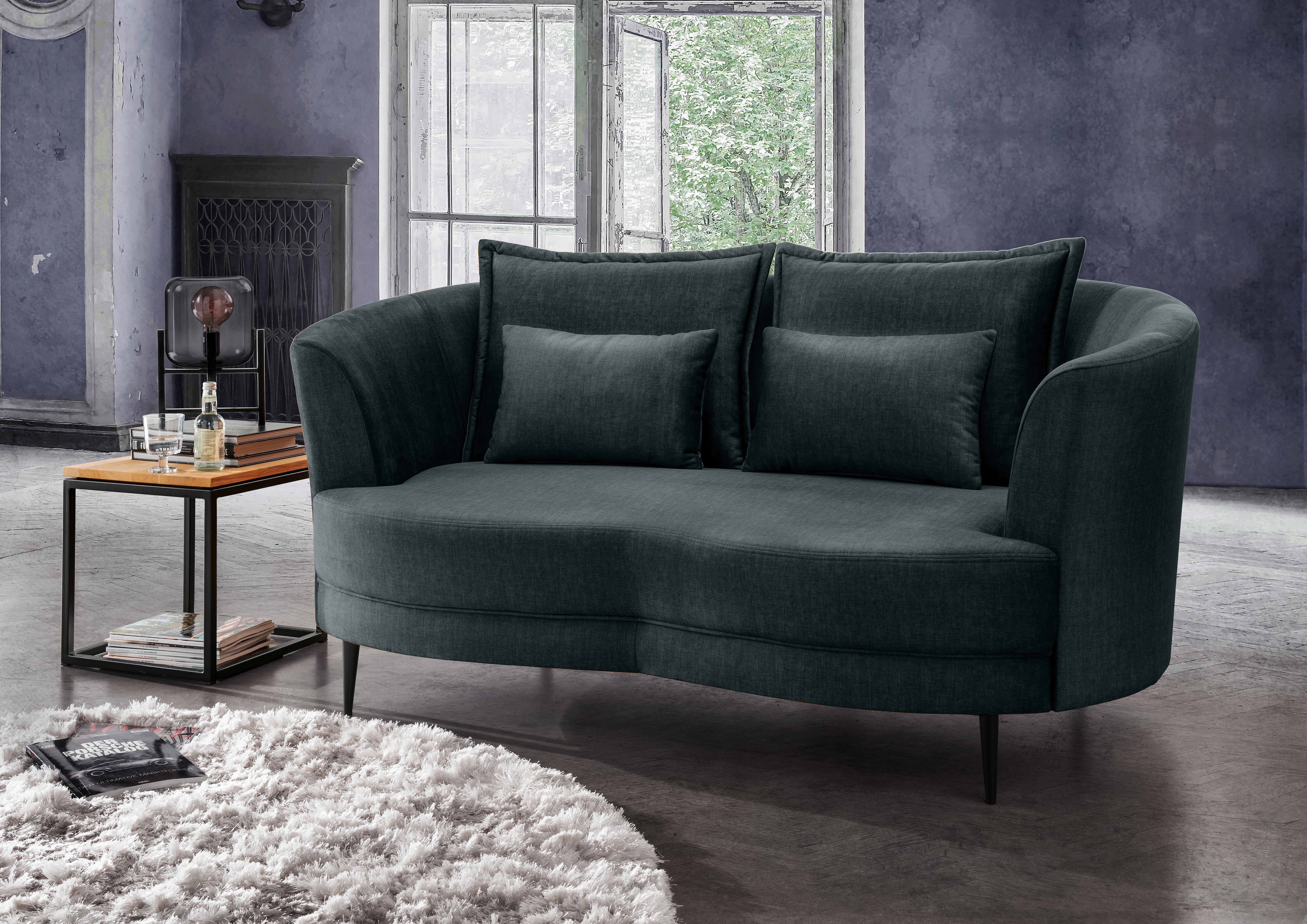 2-Sitzer-Sofa Blau Velours, Rücken Echt B: 179 cm - Blau/Schwarz, MODERN, Textil (179/85/101cm) - Livetastic