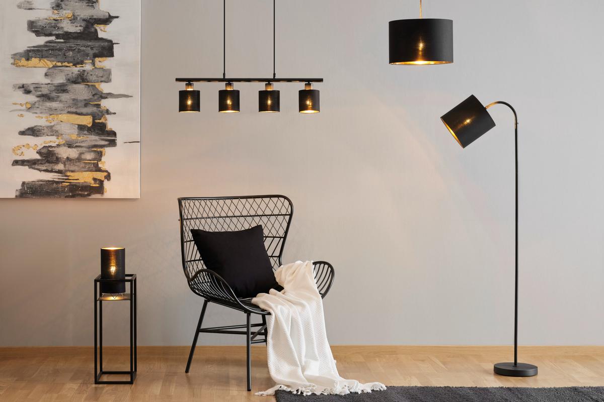 Závěsné svítidlo Goldi, E27 max. 25W - černá/barvy zlata, Moderní, kov/textil (30/120cm) - Mömax