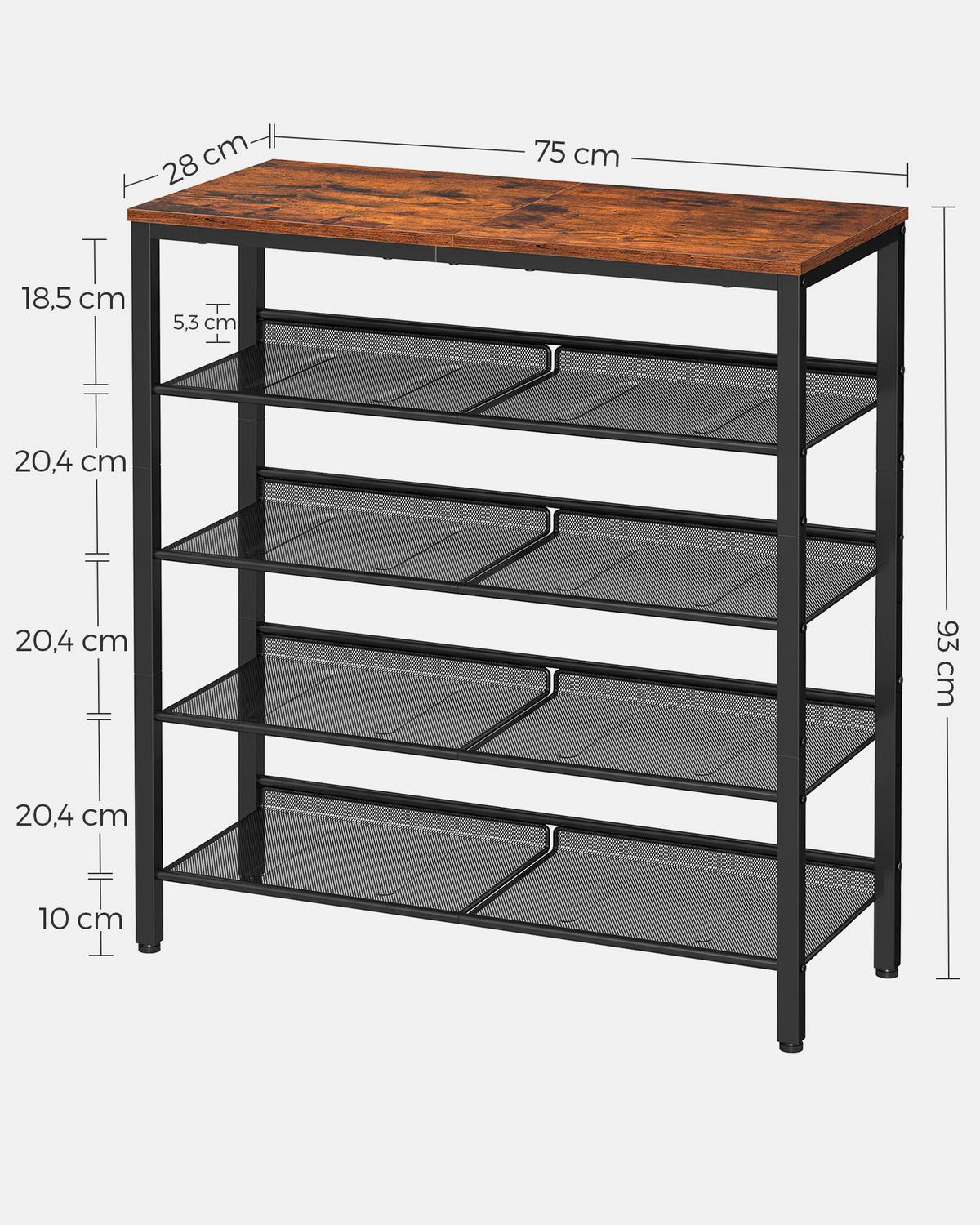 Regál na topánky hnedá, čierna - hnedá/čierna, Trend, kov/kompozitné drevo (75/93/28cm) - Boxxx