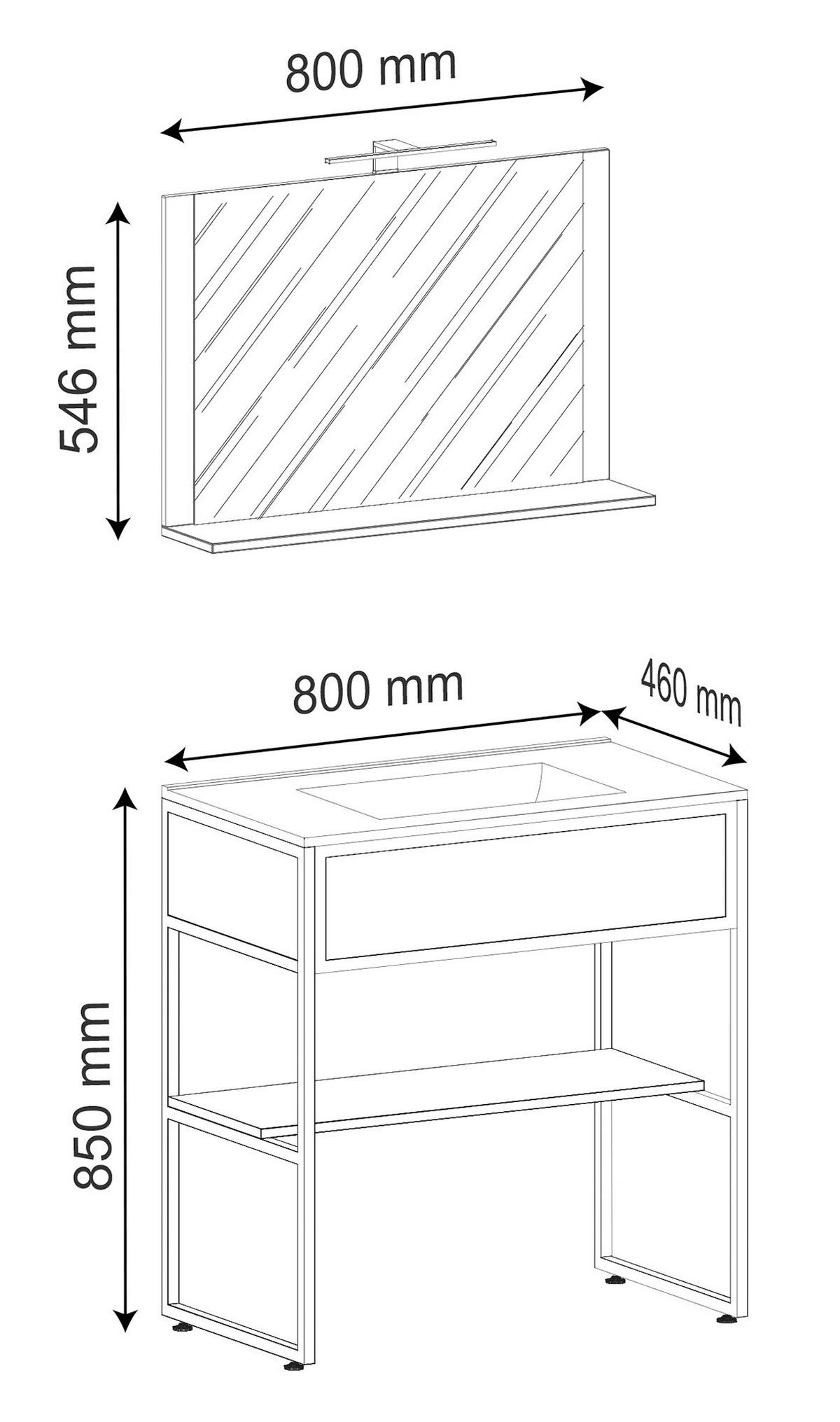 Badezimmer 3--Teilig. Waschplatz "bitila 80" - Honigeiche/Schwarz, MODERN, Glas/Keramik (80cm) - MID.YOU