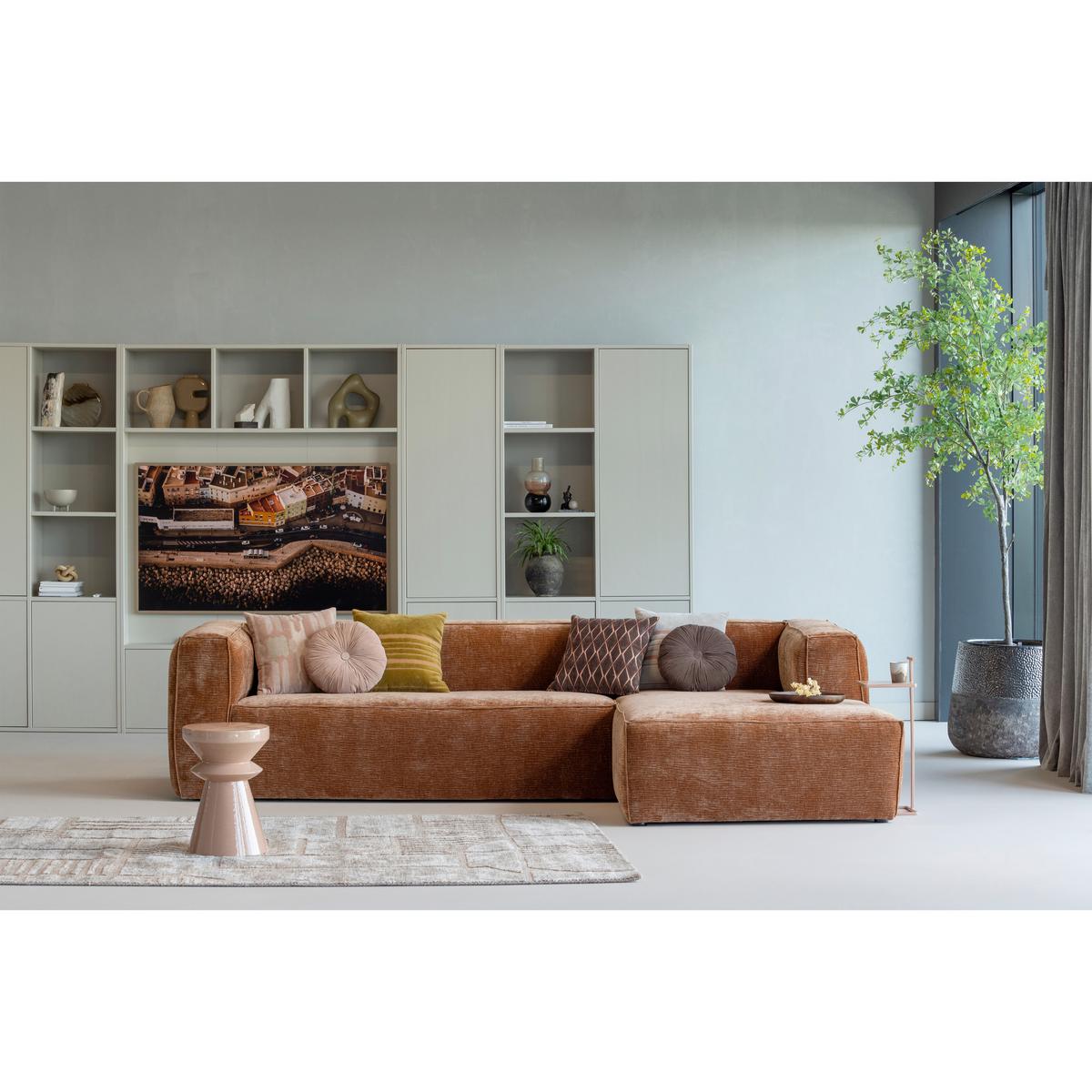 Ecksofa Bean Cognac S: 305x175cm - Cognac/Schwarz, Design, Leder/Textil (305/175cm) - Livetastic