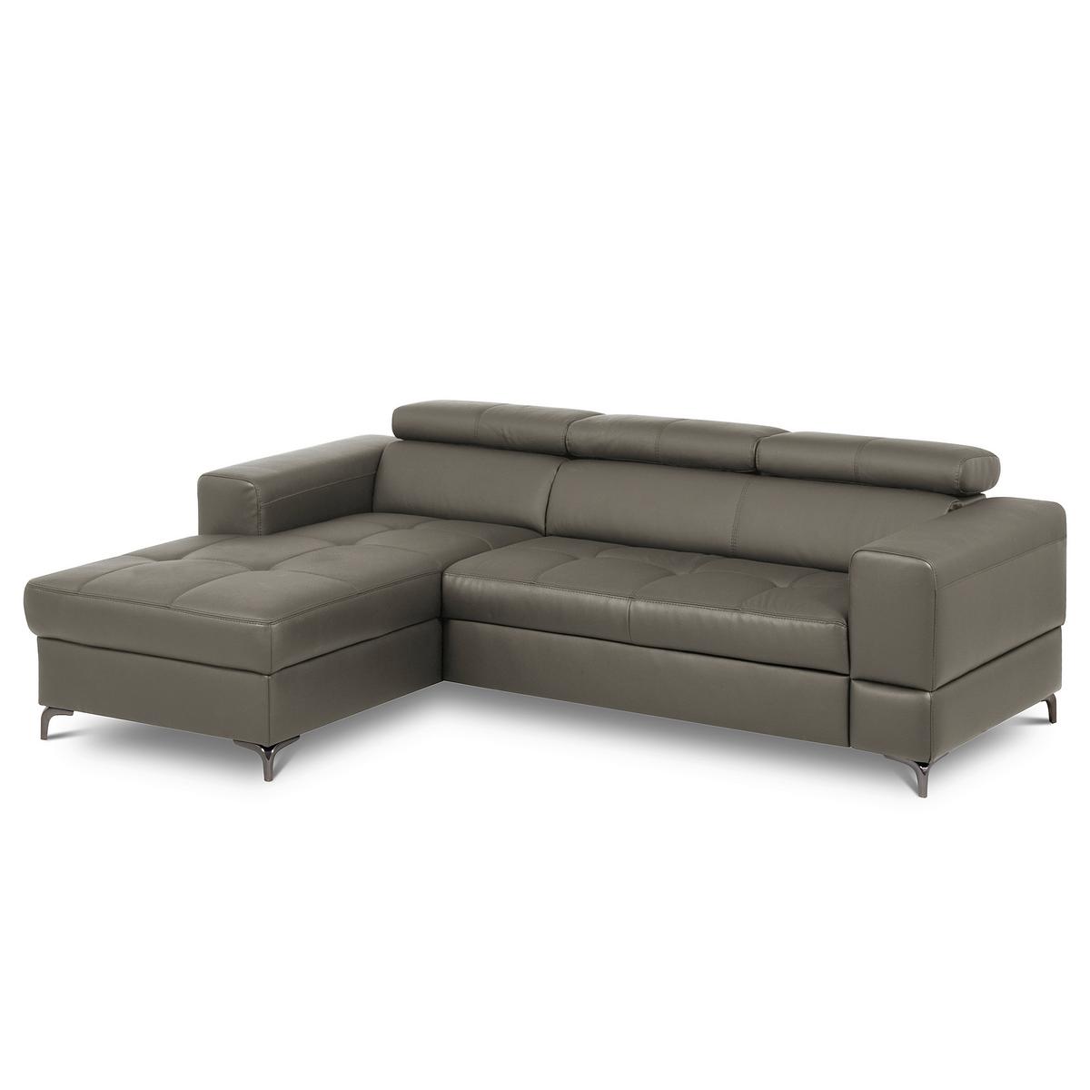 Ecksofa Torino Teilleder Schlammfarben 173x247 - Schlammfarben/Schwarz, Design, Leder/Textil (173/247cm) - Livetastic
