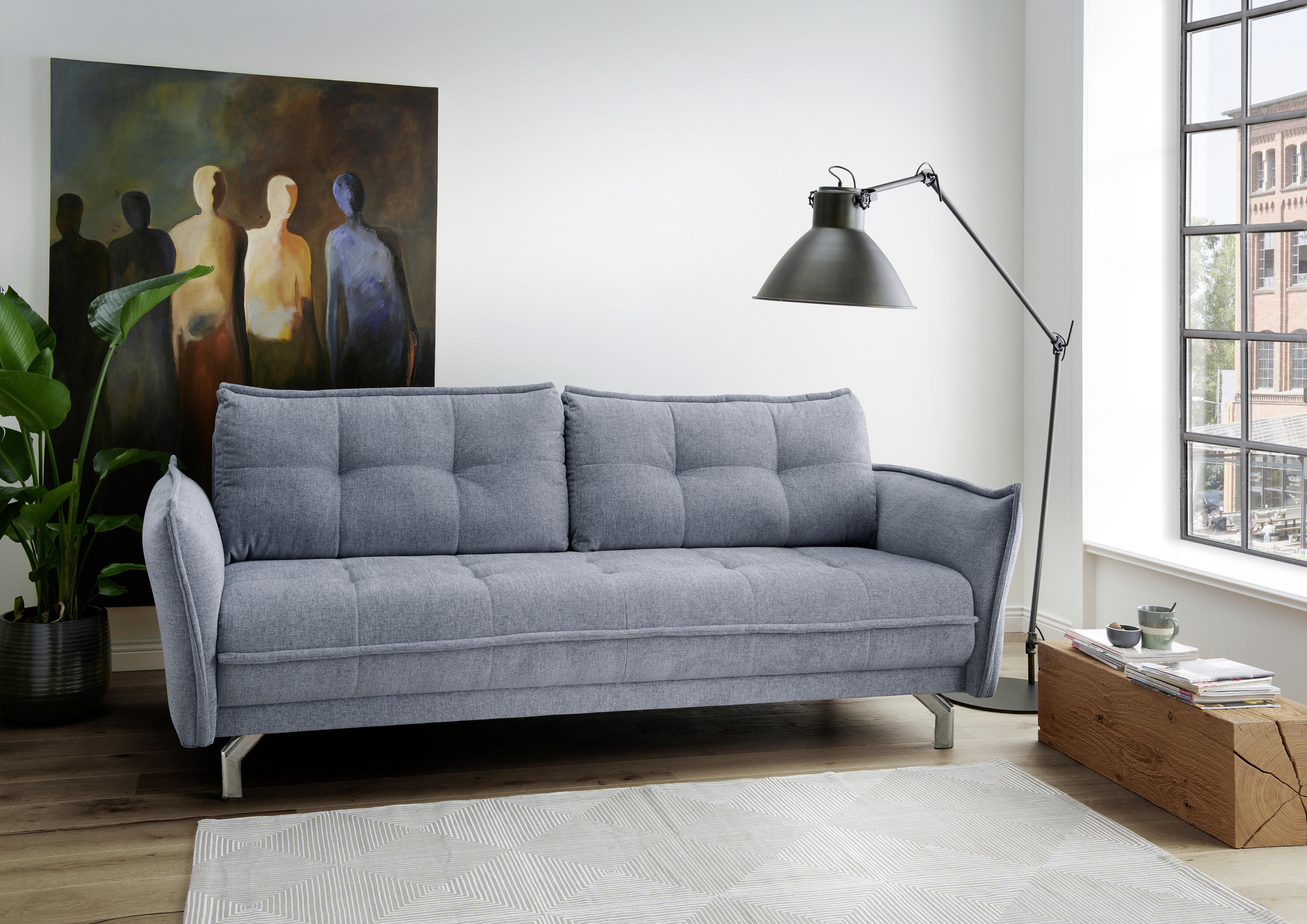 3-Sitzer-Sofa Nanini mit Rückenkissen Hellblau - Chromfarben/Hellblau, MODERN, Holzwerkstoff/Textil (230/92/106cm) - Livetastic