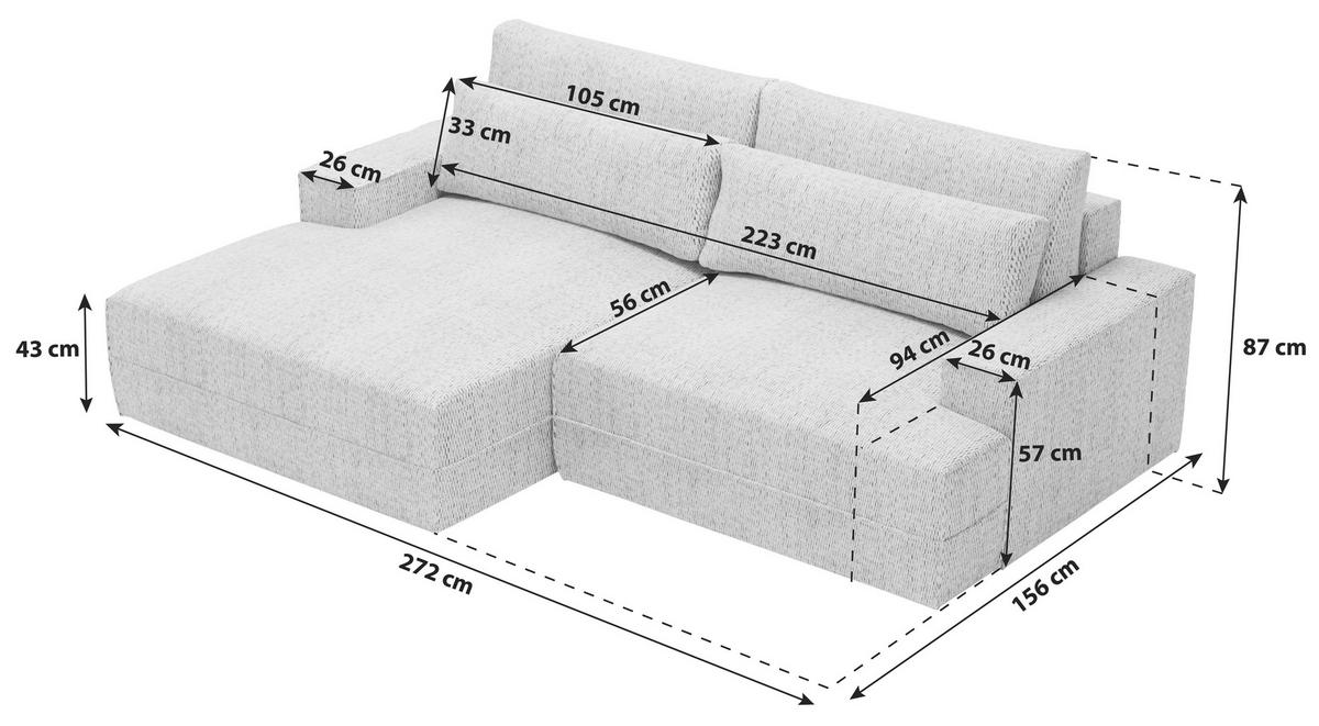 Ecksofa Mit Schlaffunktion & Bettkasten Fresh Hellgrau - Hellgrau/Schwarz, Design, Textil (156/272cm) - Livetastic
