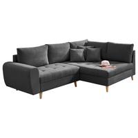 Ecksofa Alice mit Kissen Anthrazit, Massivholz-Füße - Anthrazit/Kieferfarben, KONVENTIONELL, Holzwerkstoff/Textil (249/175cm) - MID.YOU