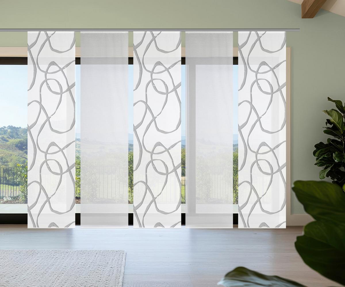 Flächenvorhang Ophelia 5er Set - Grau Hochglanz/Weiß, KONVENTIONELL, Textil (60/260cm)