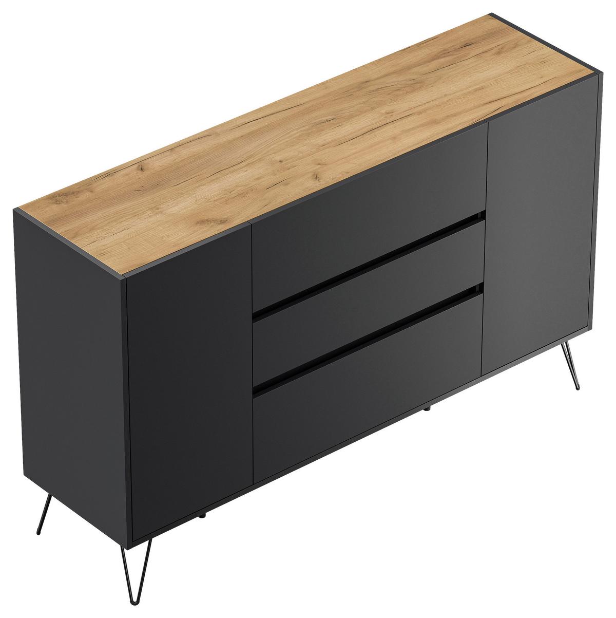 Sideboard Posseik Industrial Eichefarben/graphitf. B:155 Cm - Eichefarben/Schwarz, Design, Holzwerkstoff (155/93,6/42cm) - P & B