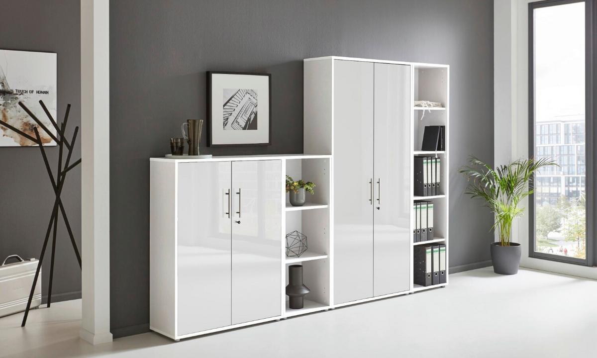 Aktenschrank Office Edition Weiß/Weiß Hochglanz - Weiß Hochglanz/Weiß, MODERN, Holzwerkstoff (257/185,6/33cm) - MID.YOU