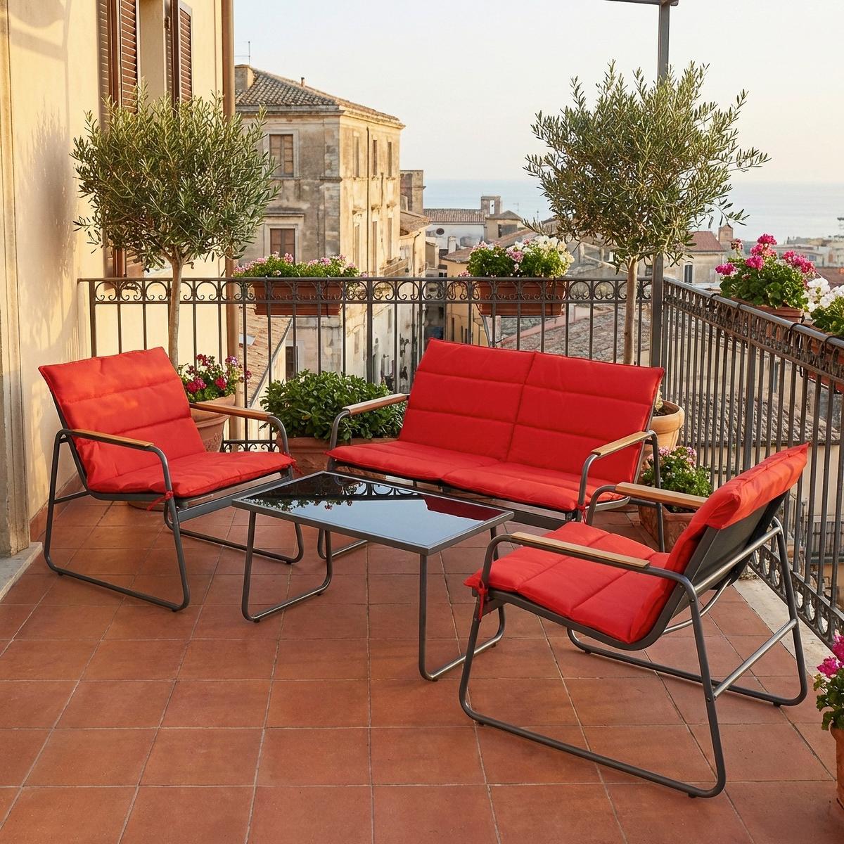 Loungegarnitur Lexila 4-Teilig Rot - Rot/Schwarz, MODERN, Glas/Kunststoff - Gardenson