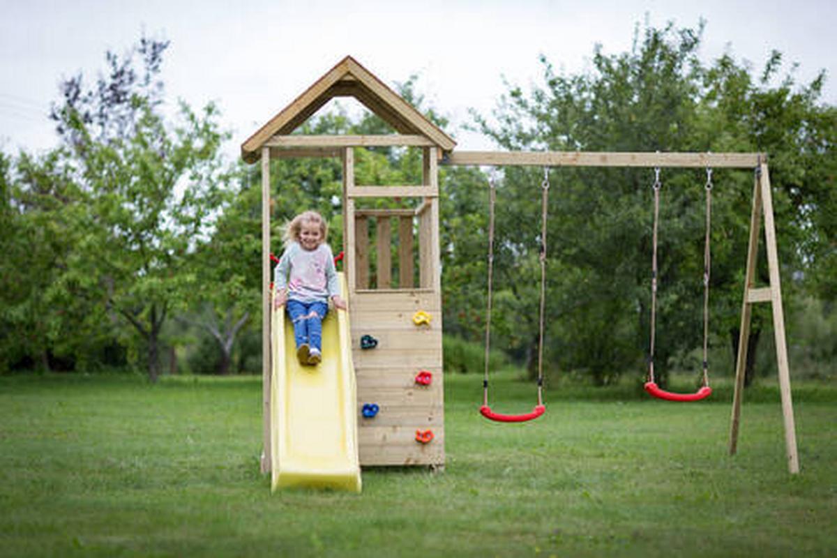 Spielturm Giraffe Gelb/Naturfarben, B: 340 cm - Gelb/Naturfarben, KONVENTIONELL, Holz (340/270/280cm)