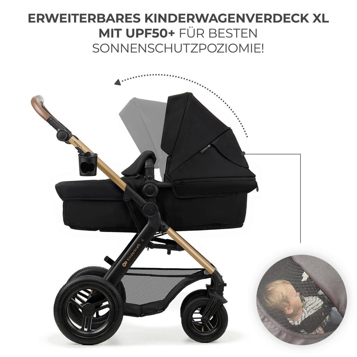 Kinderwagenset schwarz/gold 7tlg. - Goldfarben/Schwarz, Basics, Textil/Metall (86,5/60/106cm) - Kinderkraft