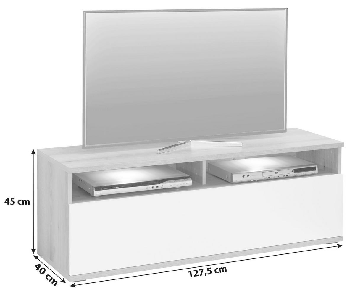 TV-Element Power B: 127,5 cm Eiche Dekor/Weiß - MODERN, Holzwerkstoff (127,5/46/40cm)