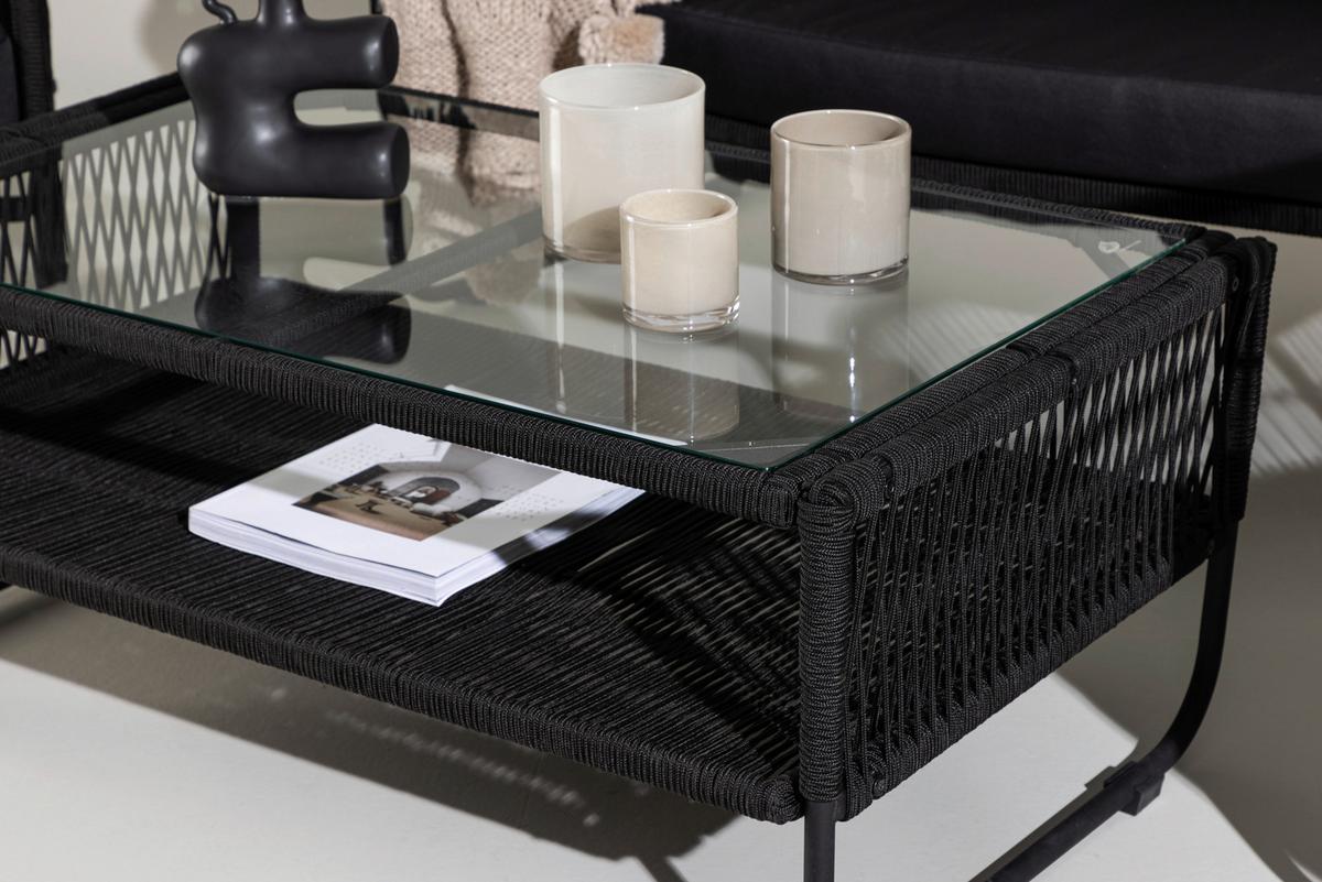 Loungegarnitur Utah - Schwarz, KONVENTIONELL, Textil/Metall - Gardenson