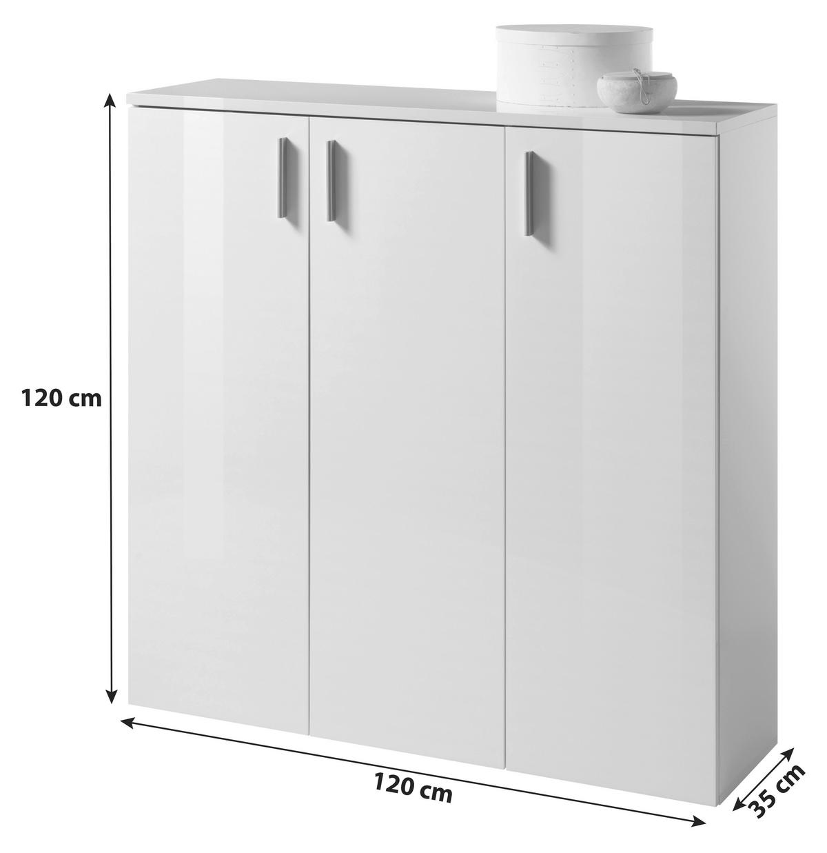 Schuhschrank Lincoln Weiß Dekor 3-Türig B: 120 Cm - Weiß, MODERN, Holzwerkstoff (120/120/35cm) - MID.YOU
