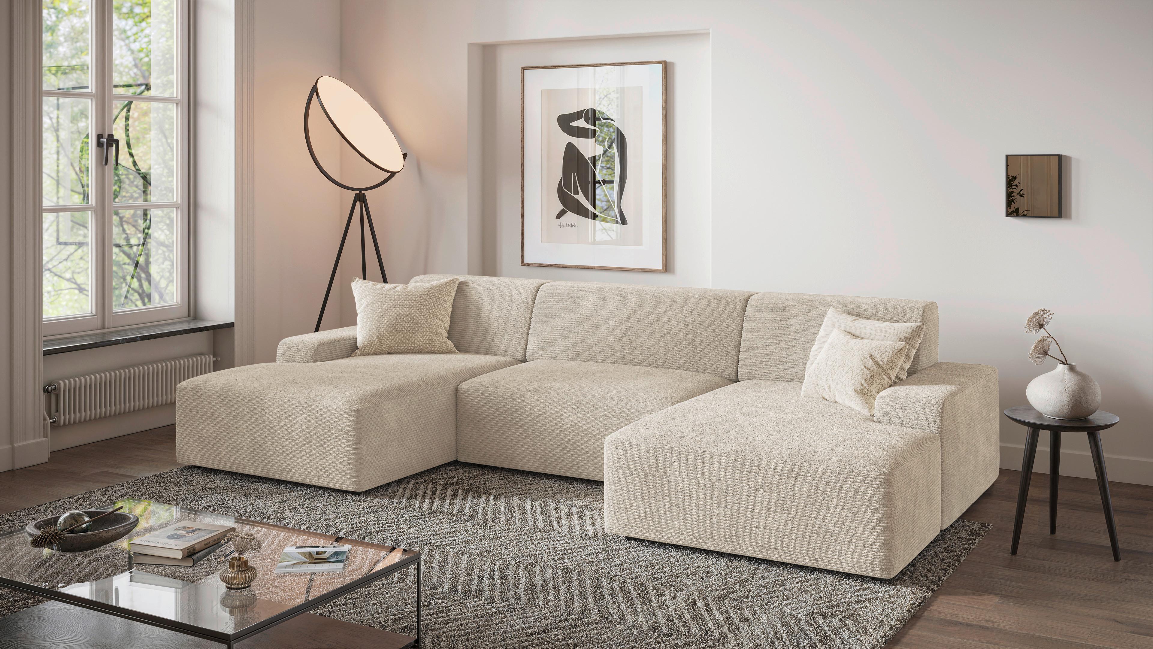 Wohnlandschaft Wien - Creme/Schwarz, MODERN, Textil (162/329/162cm) - Trendmanufaktur