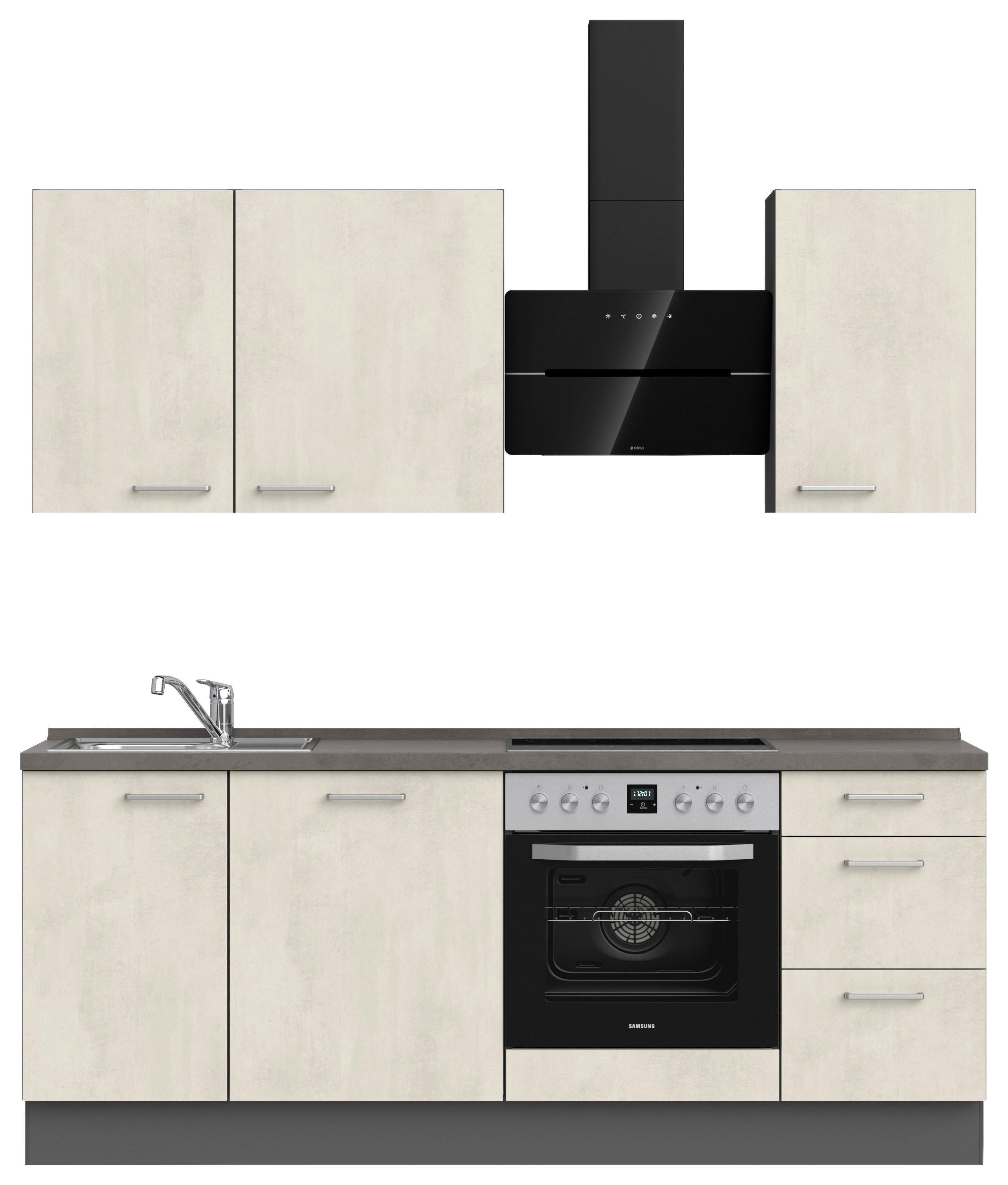 Kuchynská linka 210CM biely betón/ bridlicová šedá - biela/farba ušľachtilej ocele, Modern, kov/kompozitné drevo (210cm) - Nobilia