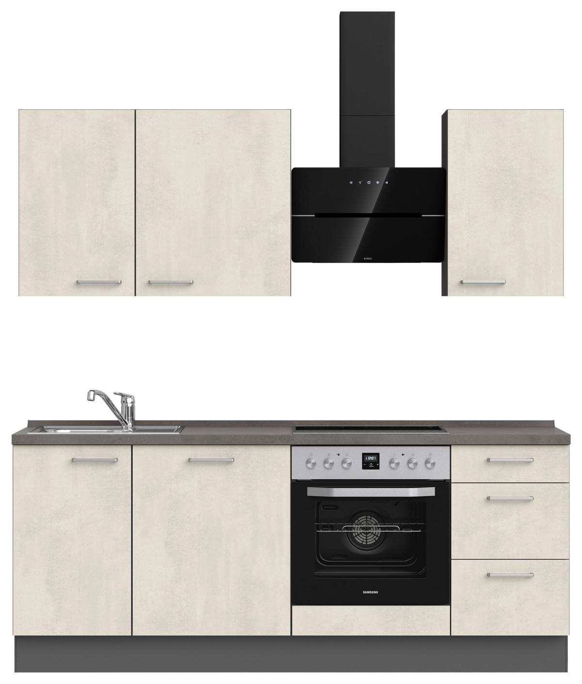 Kuchynská linka 210CM biely betón/ bridlicová šedá - biela/farba ušľachtilej ocele, Modern, kov/kompozitné drevo (210cm) - Nobilia