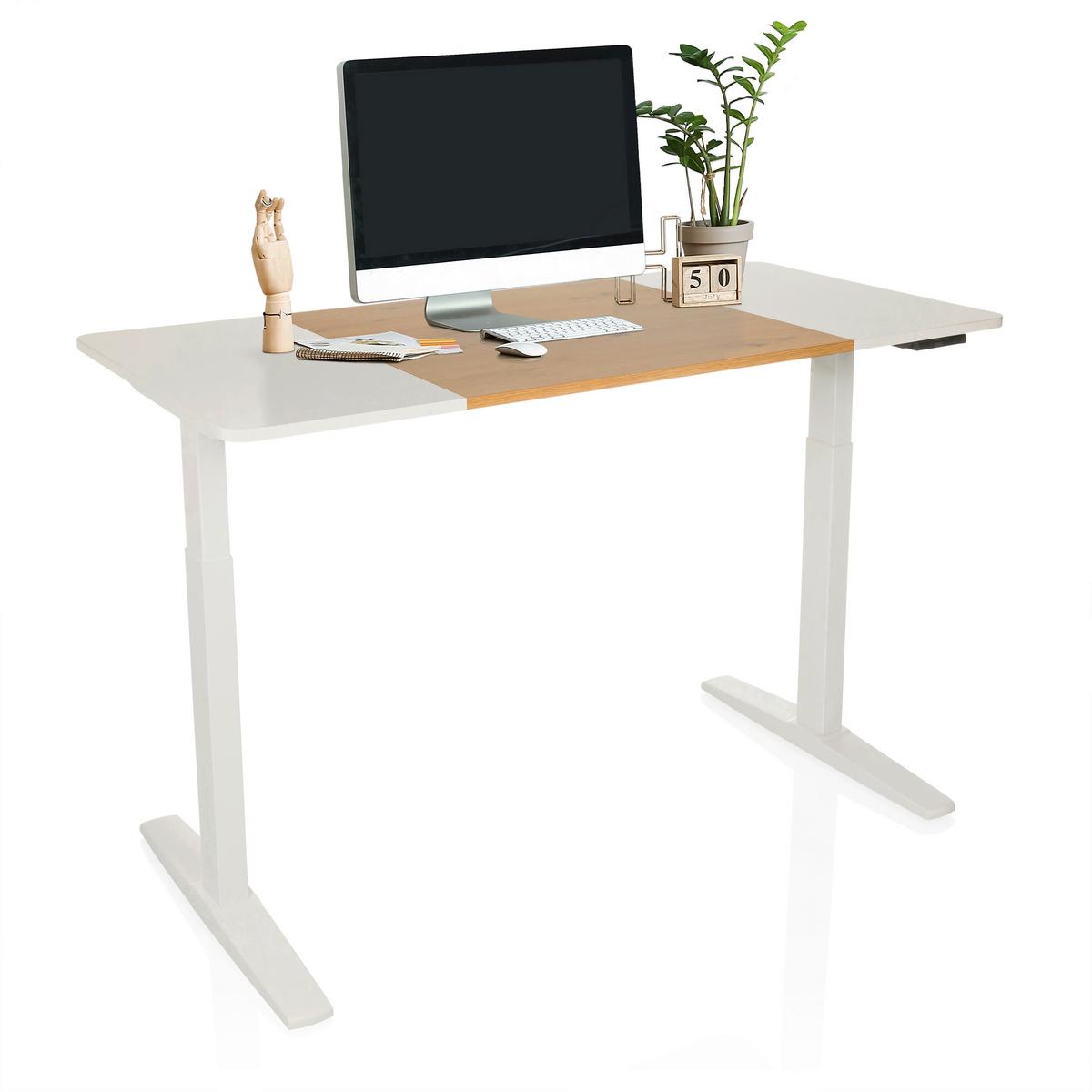 Schreibtisch Weiß/Eichefarben B: 140 cm - Eichefarben/Weiß, MODERN, Holzwerkstoff/Metall (140/70/73 - 118cm) - MID.YOU