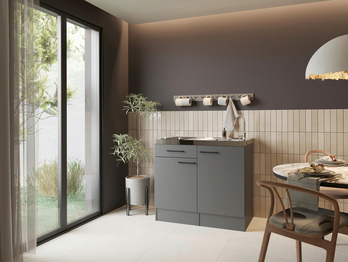 MINIKÜCHE Oliver, Grau B: 100 cm - Grau, Trend, Holzwerkstoff (100cm) - Respekta