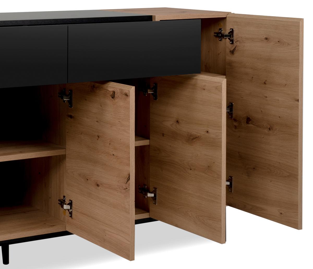 Sideboard Dekor Mit 2 Laden 180 cm Nola 003054 Schwarz - Eichefarben/Schwarz, KONVENTIONELL, Holzwerkstoff (180/90/42cm) - MID.YOU