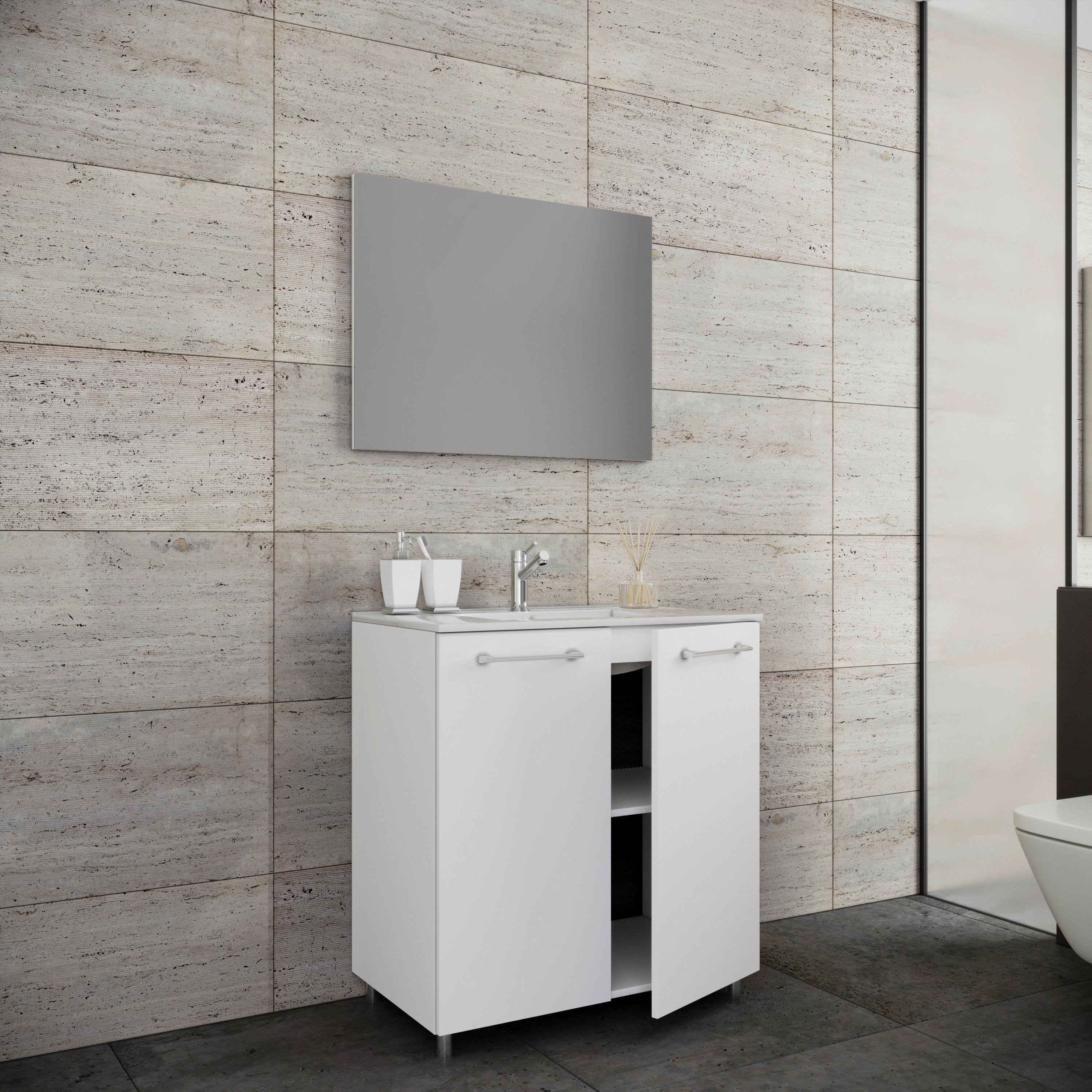 Badezimmer Gilos 3-teilig Weiß B: 80 Cm - Alufarben/Weiß, MODERN, Keramik/Holzwerkstoff (80cm) - MID.YOU
