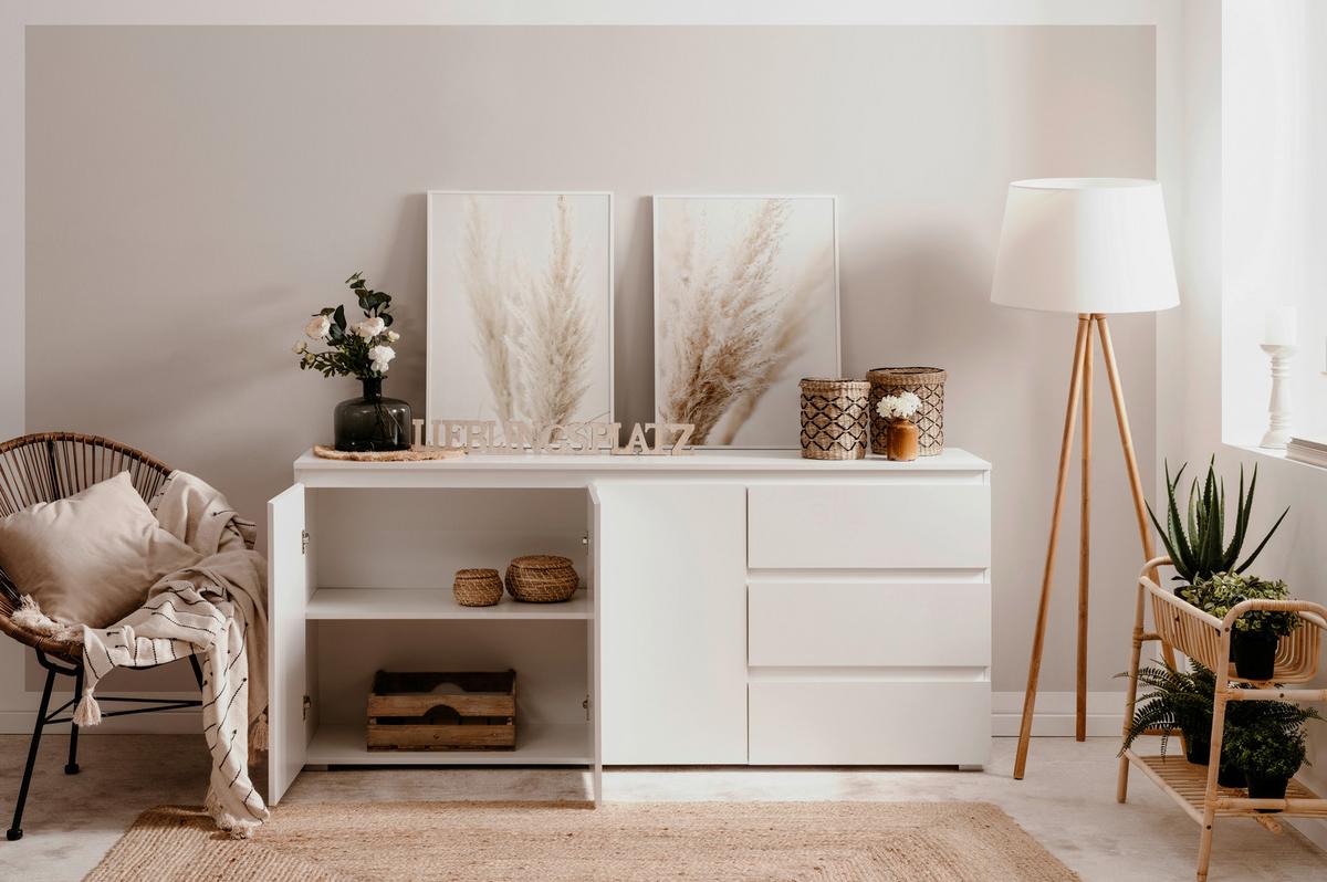 Sideboard Capetown Weiß HG B: 179 cm - Weiß Hochglanz/Silberfarben, Trend, Holzwerkstoff (179/80,5/40cm)