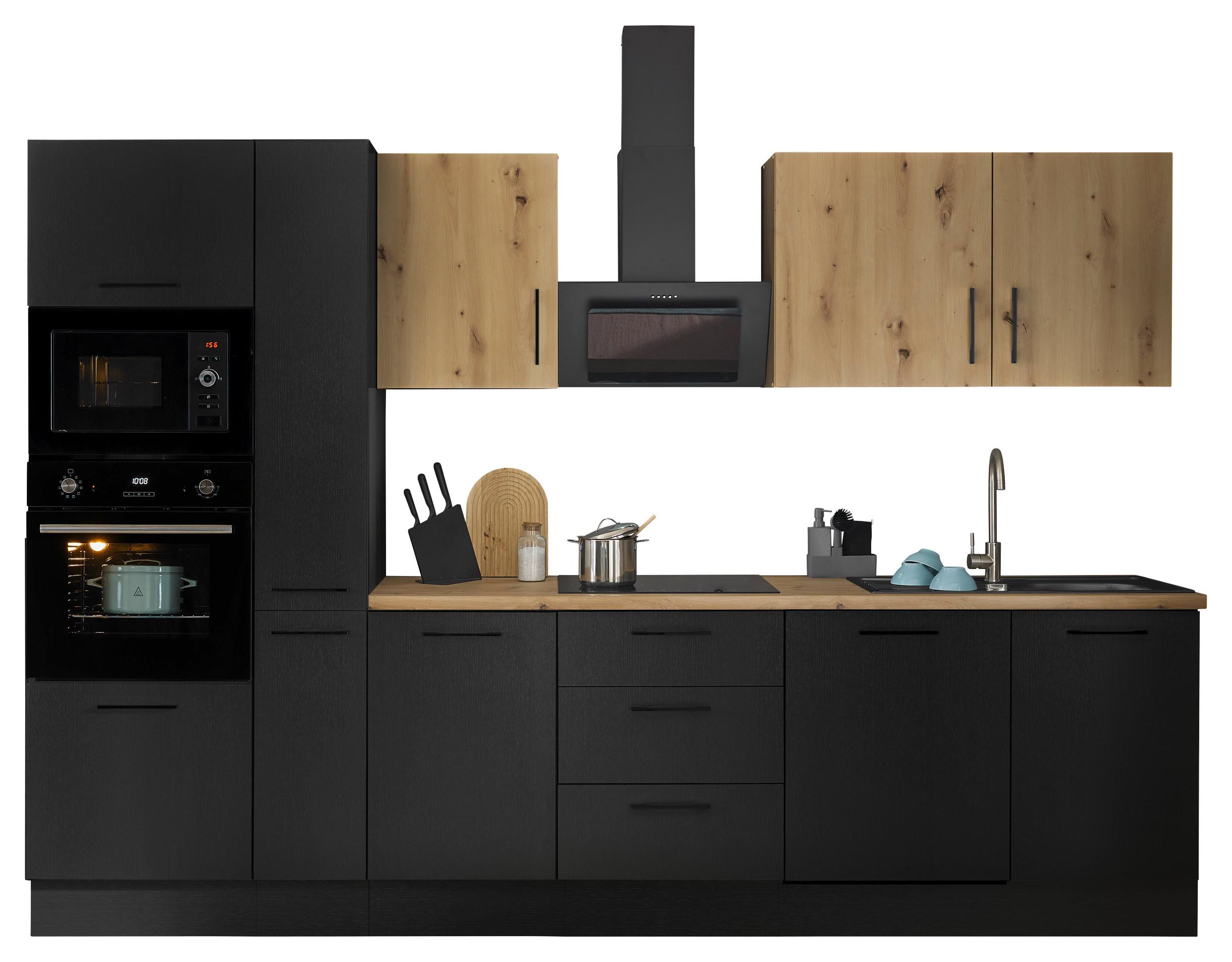 Küchenblock Turin Schwarz/eiche Dekor B: 310 Cm - Schwarz/Eiche Artisan, Basics, Holzwerkstoff (310cm) - MID.YOU