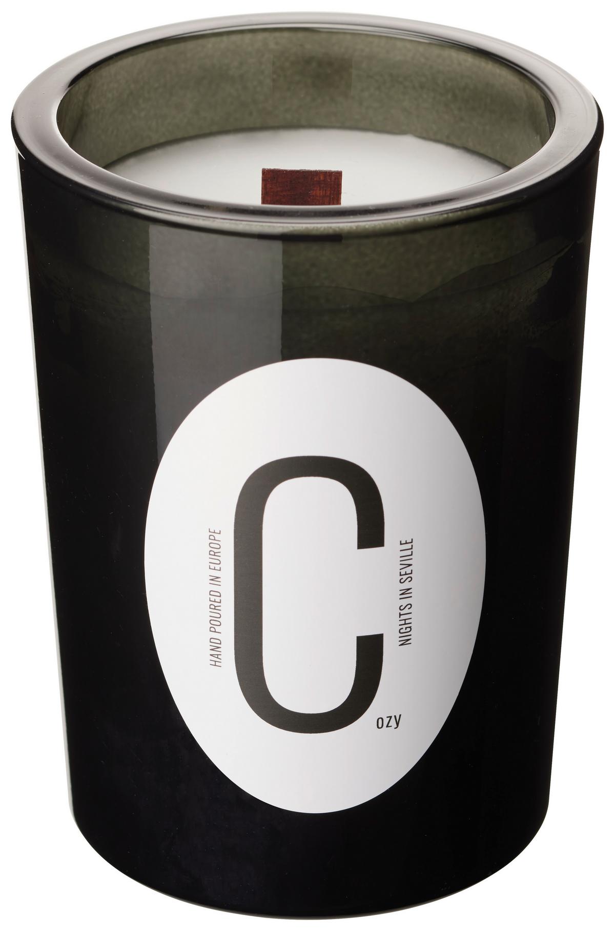 Svíčka ve skle Letter, Ø/V: 9/12 cm - šedá/bílá, parafín/sklo (9/12cm) - Modern Living