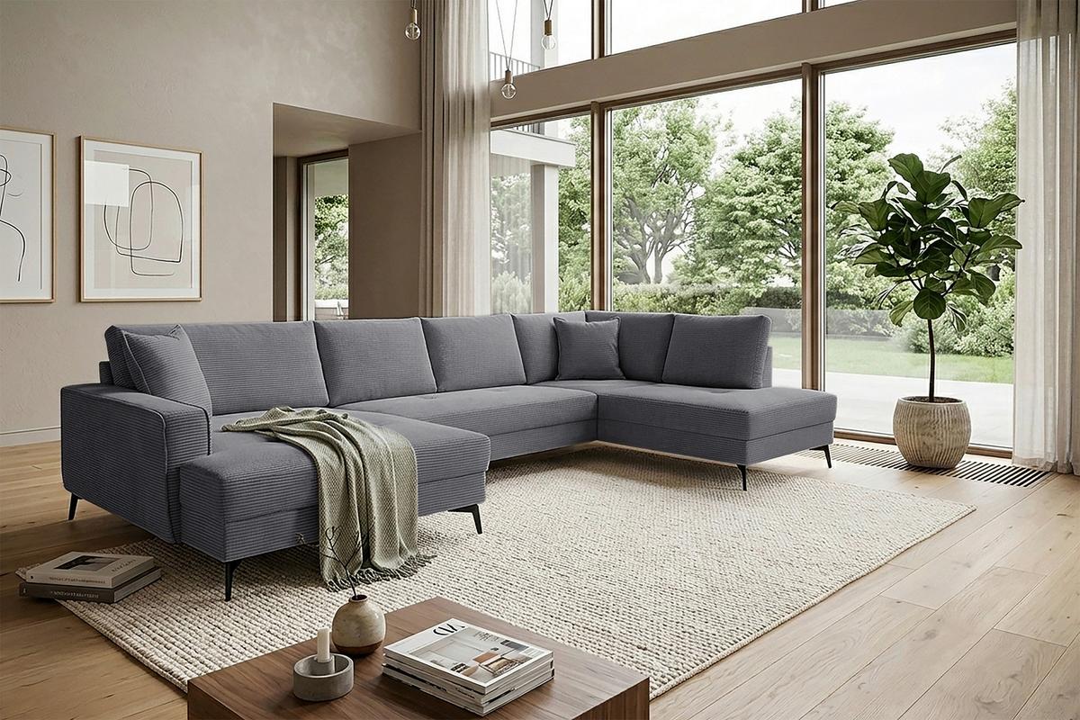 Wohnlandschaft Zero D-Grau U-Form 195x362x173 cm - Dunkelgrau/Schwarz, Trend, Textil (173/362/195cm)