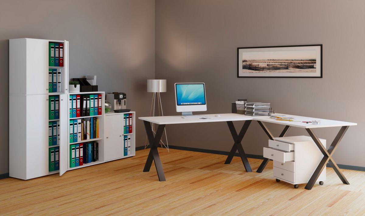 Eckschreibtisch Lona Weiß B: 80 cm - Schwarz/Weiß, MODERN, Holzwerkstoff/Metall (220/190/76cm) - MID.YOU