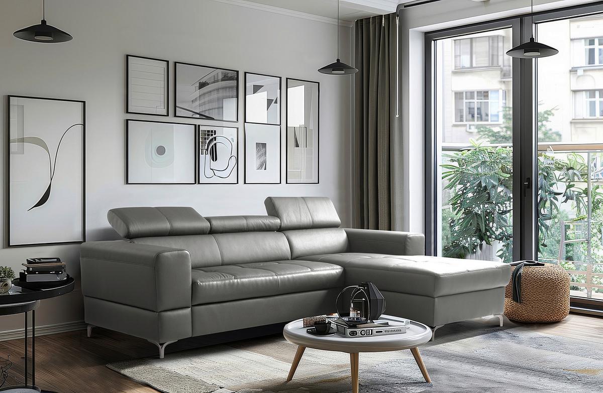 Ecksofa Torino Teilleder Anthrazit 247x173 - Anthrazit/Schwarz, Design, Leder/Textil (247/173cm) - Livetastic