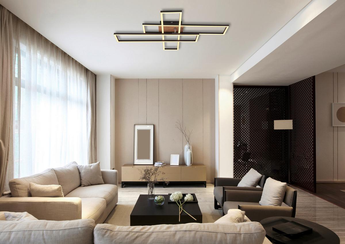 Led-deckenleuchte 67208-40 Dakari - Chromfarben/Dunkelbraun, Design, Holzwerkstoff/Kunststoff (80/60/10cm) - Globo