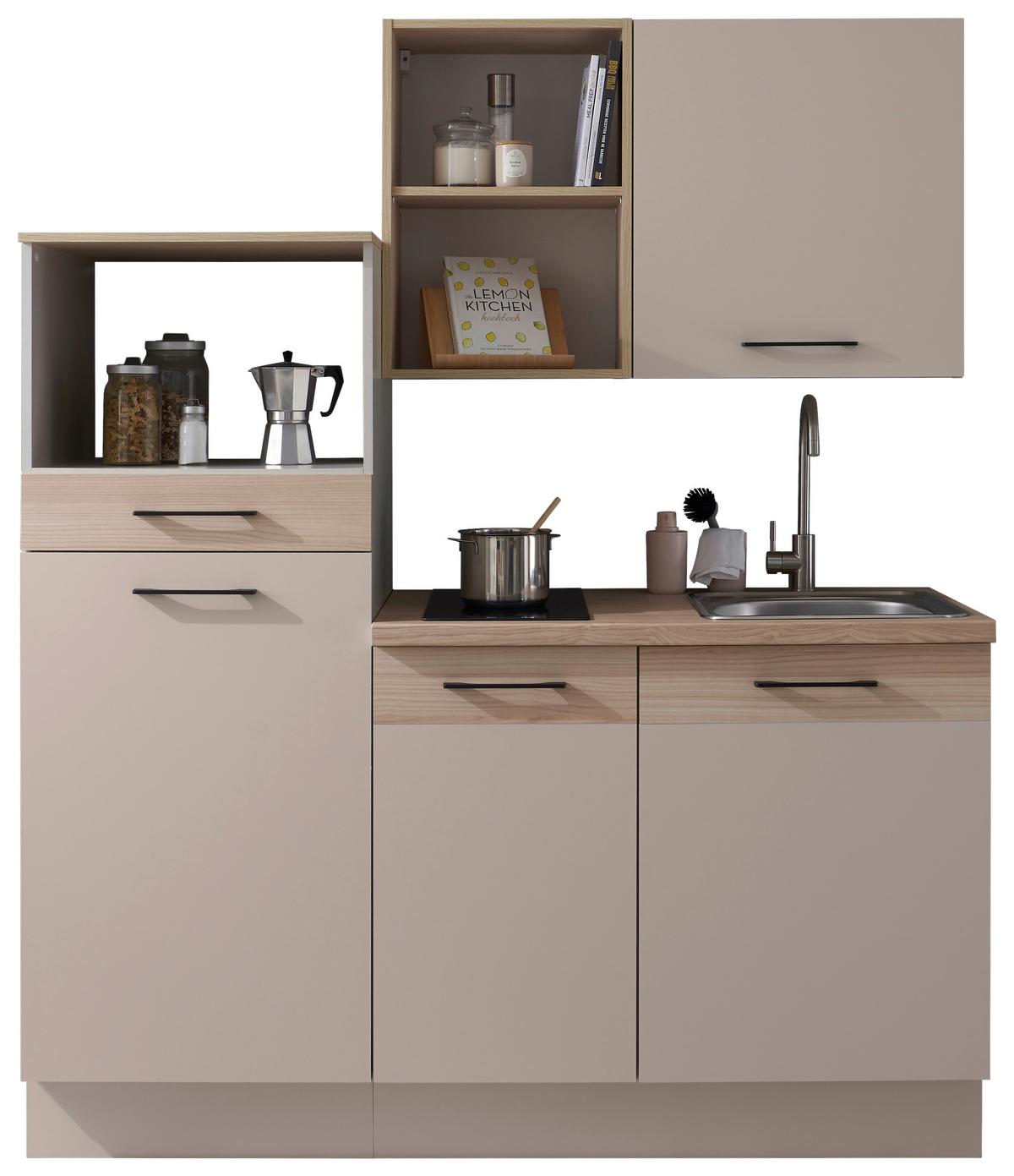 Minikuchyně MARLON, bez spotřebičů a dřezu, š.:165 cm - barvy dubu/černá, kov/kompozitní dřevo (165/210/60cm)