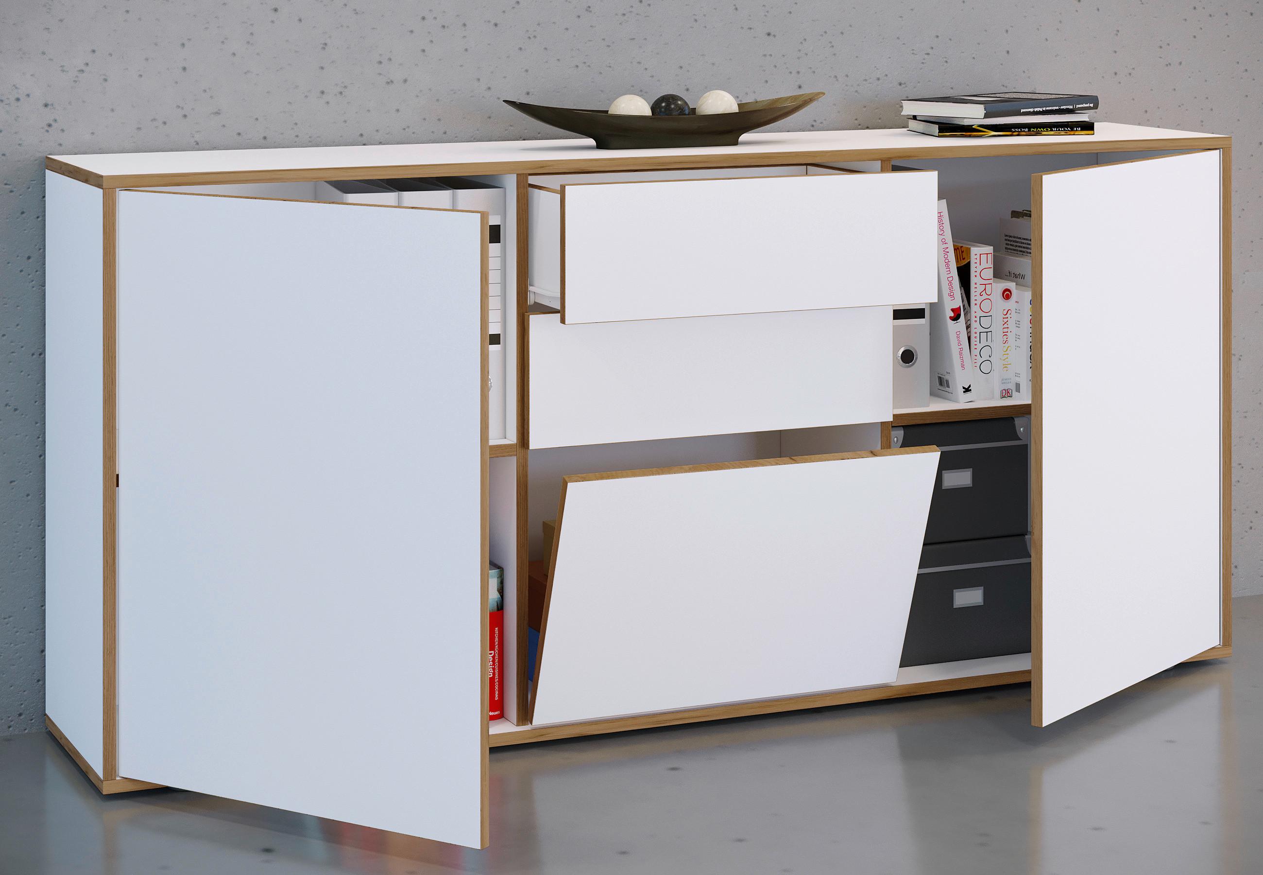 Kommode Salia Weiß, Honigeiche Dekor B:160cm - Honigeiche/Schwarz, Design, Holzwerkstoff (160/74/33cm) - MID.YOU