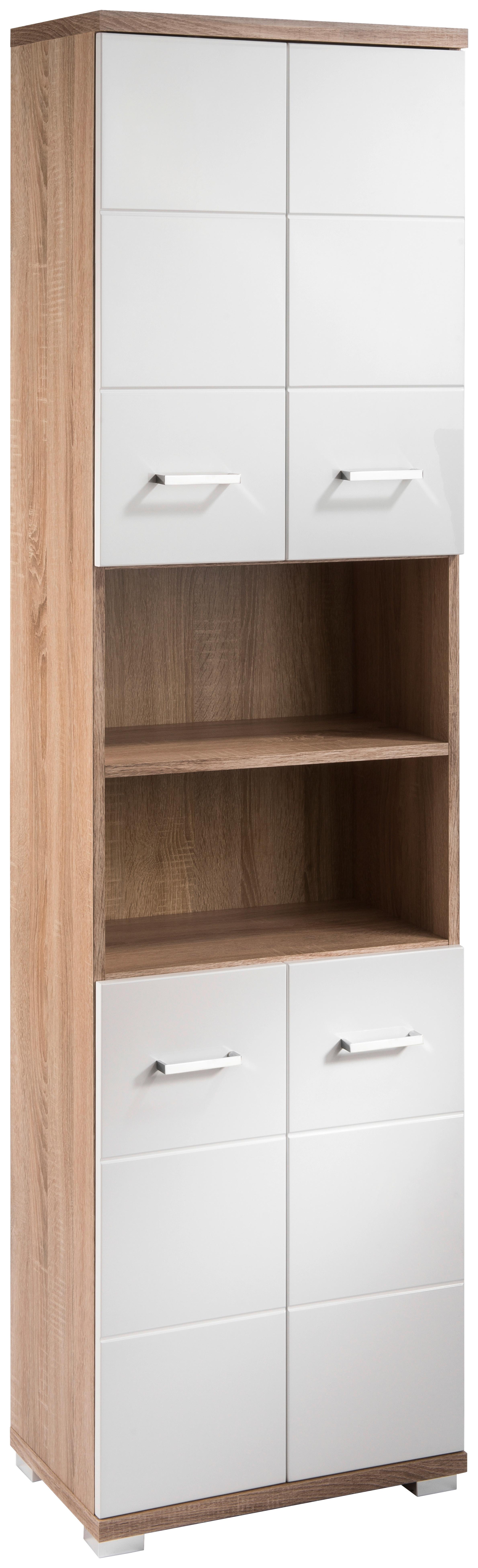 Hochschrank Nebraska06 B: 50 cm Weiß - Chromfarben/Weiß Hochglanz, MODERN, Holzwerkstoff (50/192/31cm) - MID.YOU