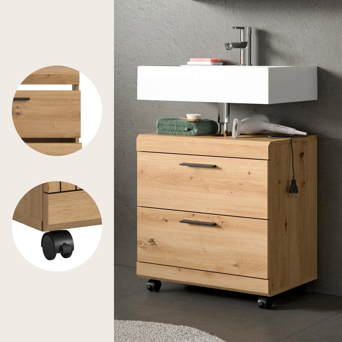 Waschbeckenunterschrank Scout Eiche Artisan Dekor B: 60cm - Schwarz/Eiche Artisan, Trend, Holzwerkstoff (60/60/34cm) - MID.YOU