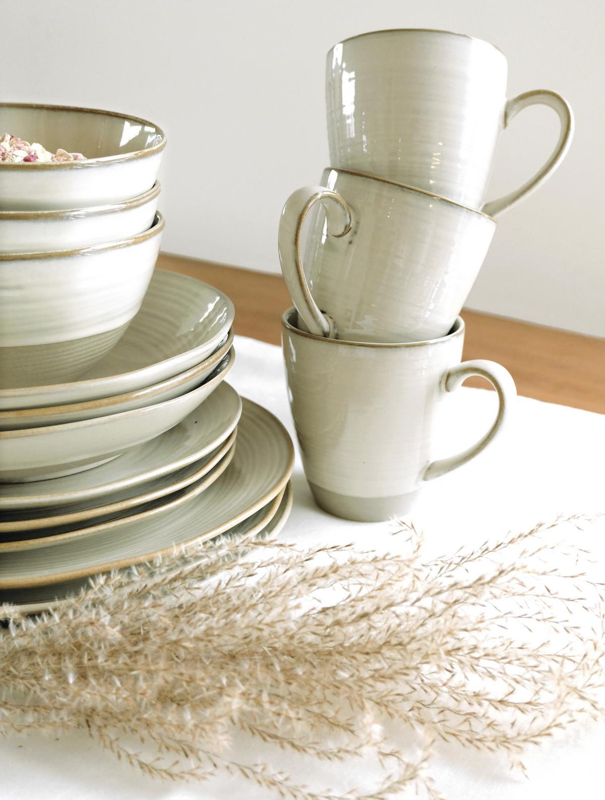 Kombiservice 4 Personen Geschirr Set - Beige, Basics, Keramik - Mäser