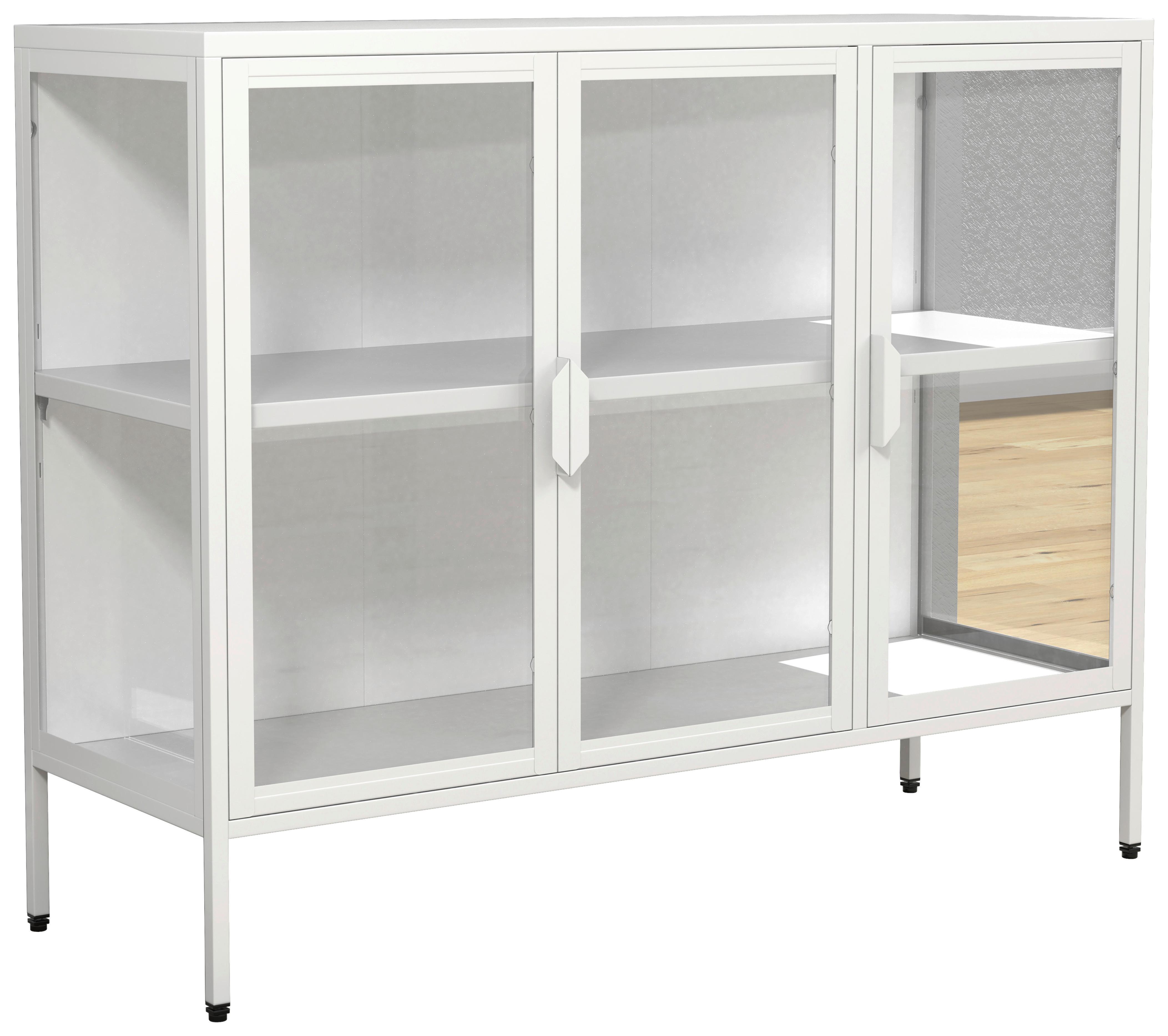 Vitrine Floka Weiß B: 110 cm - Transparent/Weiß, Design, Glas/Metall (110/80/35cm) - MID.YOU