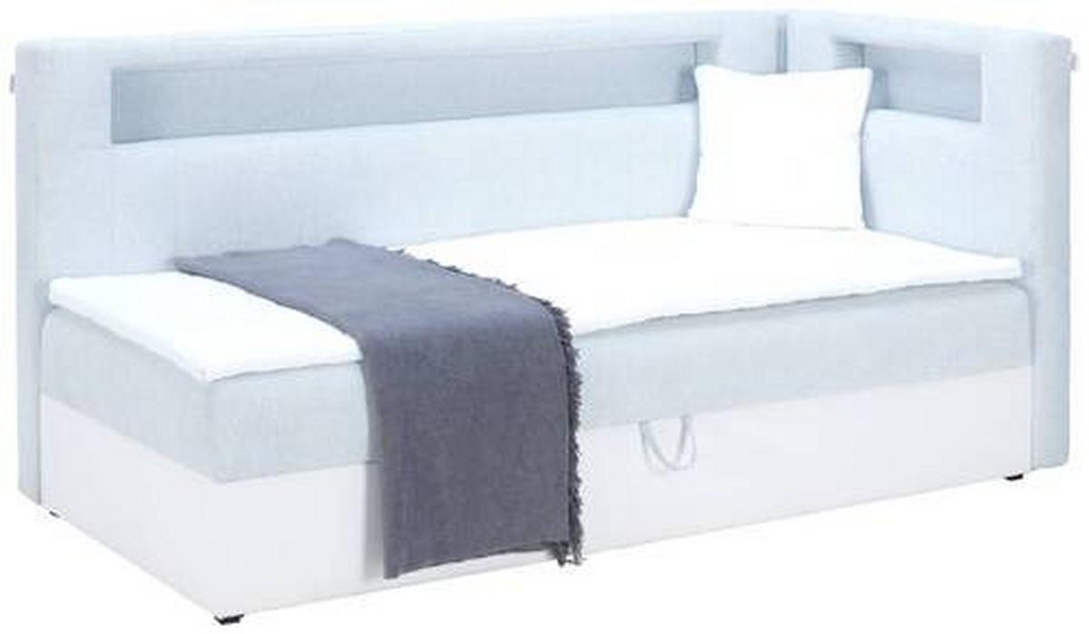 Polsterbett mit Bettkasten 80x200 cm Junior Gold Hellblau - Schwarz/Weiß, MODERN, Leder/Textil (80/200cm) - Ondega